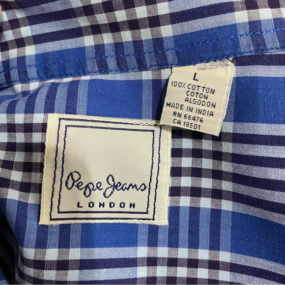 Pepe Jeans London Men’s 90’s Vintage Blue Plaid Long Sleeve Button Down - Picture 5 of 6